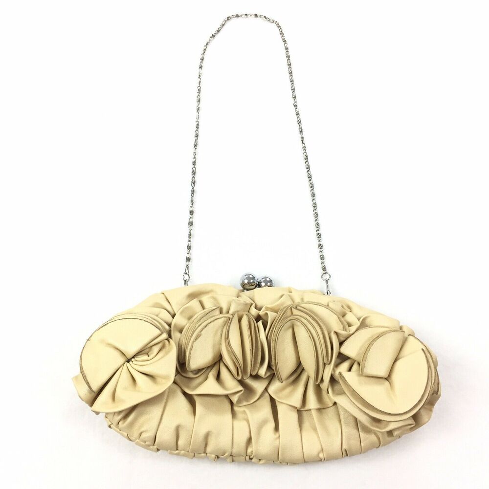 Miztique Beige Oversized Abstract Floral Clutch Style Silver Hardware Handbag